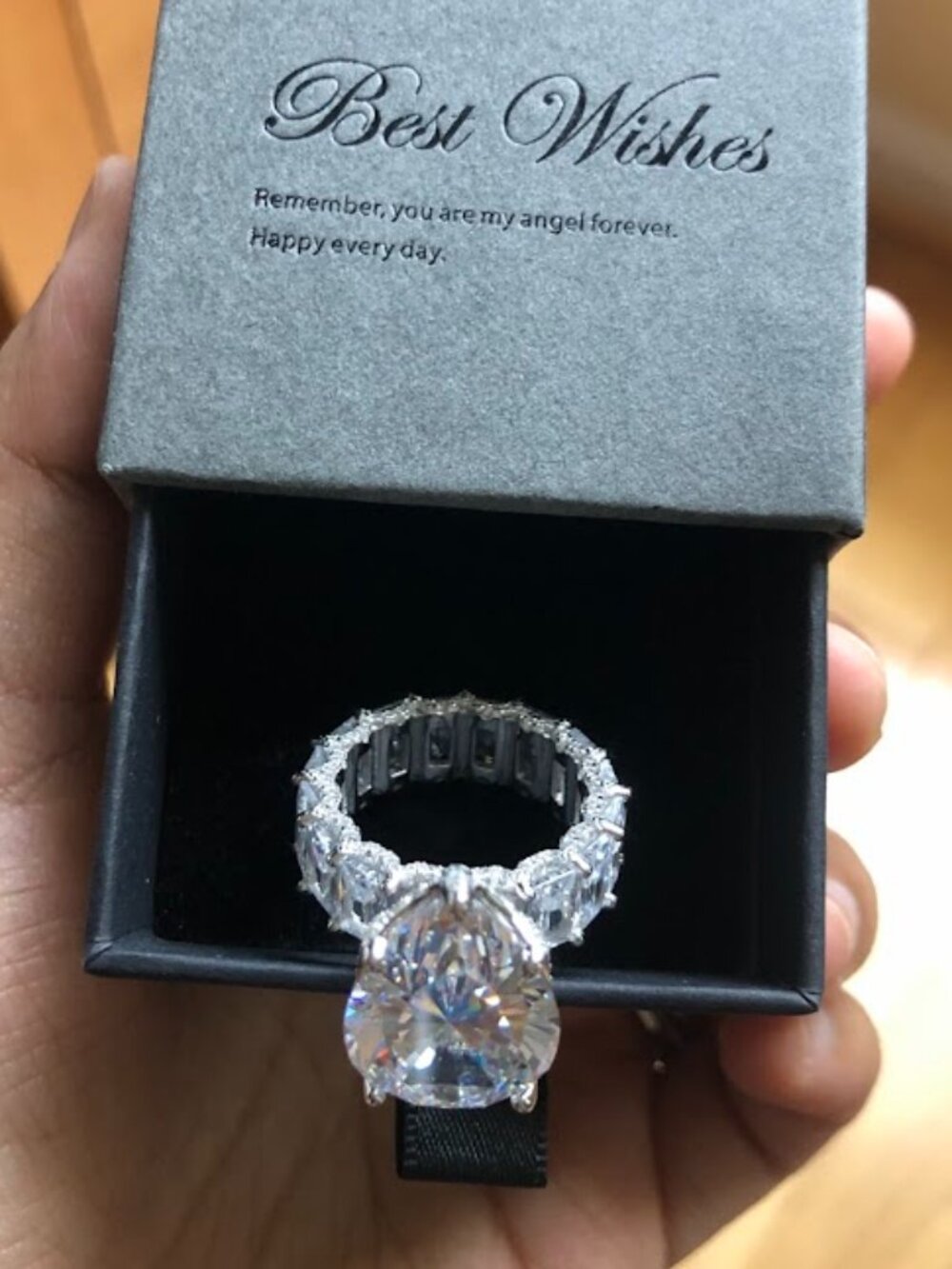 Large Statement Pave Pear Diamond (DQ CZ) 925 Sterling Silver Ring Fine Jewelry